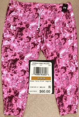 NEW..WOMEN 3X PLUS SIZE UNDER ARMOUR RIVAL TERRY PRINT JOGGERS (PINK DAWN/MULTI) - Image 1 of 4