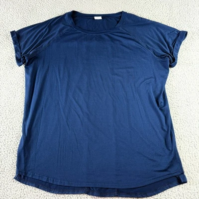 Camisa lisa raglán elástica dobladillo alto-bajo cuello redondo XL azul Avia para mujer Foto 1 de 4