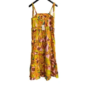 Flora Bea NYC Carey Dress Womens S Yellow Floral Tiered Midi Tropical Vacation - Picture 1 of 10