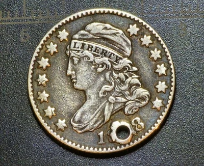 1828 Capped Bust Dime 10c Circulated - 1 Hole in Coin - Date - Image 1 of 2