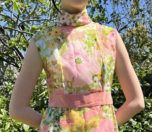 Vintage 60’s 2 Piece Pastel Floral Dress Jacket Set XS/S - Picture 1 of 13