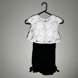Wonder Nation Girls Size XS 4-5 One Piece Black White Silver Flower Pants Shirt - Picture 1 of 7