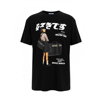 Aelfric Eden Black Graphic T-Shirt Men's Size L Japanese Anime Print Streetwear - Image 1 of 4