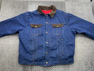 Vintage KEY Denim Jacket XL Corduroy Collar Snap Button USA Workwear Red Lined - Image 1 of 4