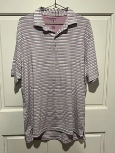 Polo JOHNNIE-O Performance Taglia Large Uomo Borgogna Righe Casual Golf - Foto 1 di 5