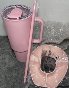 40oz Tumbler W/ Straw & Rubber Reusable Snack Tray 4 Compartments Pink - Picture 1 of 10