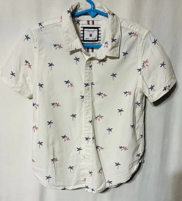 Denim & Flower Youth Boys White Short Sleeve Button Up Palm Trees Shirt Size 4 - Image 1 of 4