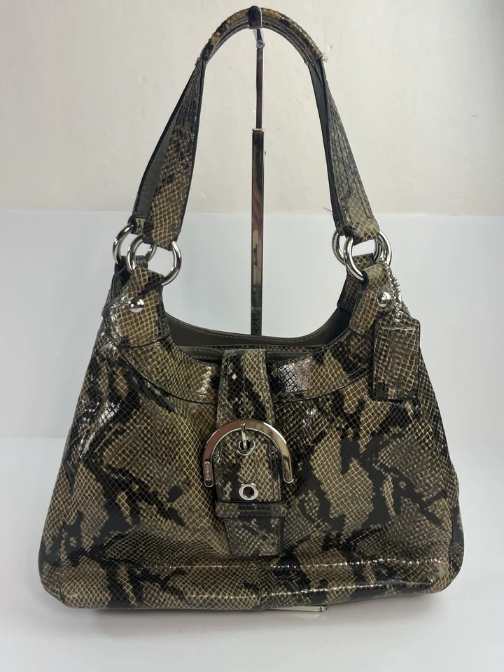 COACH Soho Python Snake Handbag Grey Black Embossed Exotic Hobo F17419 - Image 1 of 4