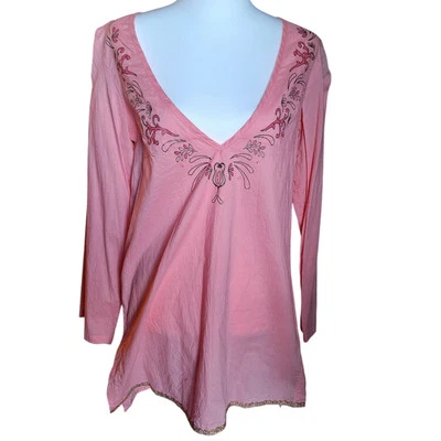 Top túnica Copelli New York M 100 % algodón borde dorado rosa Beach Resort  Foto 1 de 4