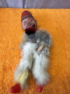 T•Vintage 1930s Celluloid Monkey Puppet Fur Pipe & Fez Hat Rare Carnival Prize - Picture 1 of 7