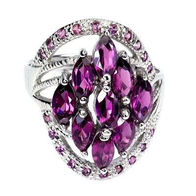 Anillo de plata de ley 925 marquesa rodolita granate 6x3 mm piedras preciosas joyería talla 8,5 Foto 1 de 4