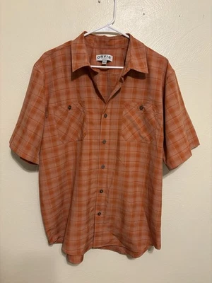 Orvis Classic Collection Men’s Large Plaid Short Sleeve Button Up Shirt Orange - Image 1 of 4