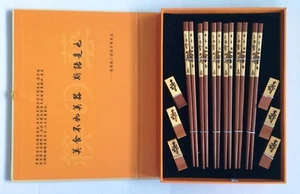 CHOPSTICKS GALLERY SET OF 6 W/MATCHING HOLDERS IN WOODEN BOX - NEW  - Picture 1 of 8