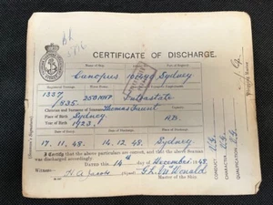 Australian Seamen Certificate of Discharge Sydney Historical Ship 1948 - Bild 1 von 2