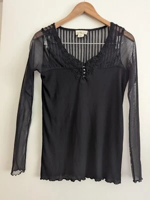 Denim & Supply Ralph Lauren Top Negro Manga Transparente Encaje Punto Acanalado Manga Larga M Foto 1 de 4