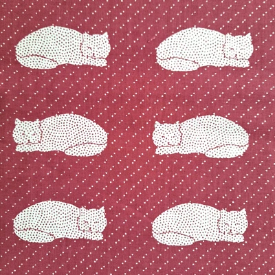 Sleeping Cats White On Red Geometric Decoplus Decor Quilting Cotton Fabric BTHY - Image 1 of 4