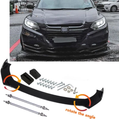 For Honda HR-V Front Bumper Lip Spoiler +Strut Rods Glossy Black Foto 1 de 4