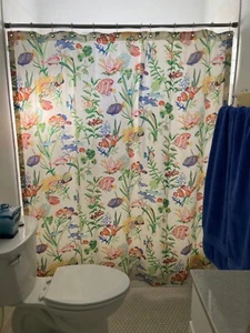 Tropical fish cotton shower curtain made by Calico Corners 70” x 67” - Picture 1 of 8