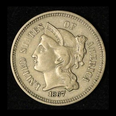 1867 3c Three Cent Silver - Free Shipping USA - Image 1 of 3