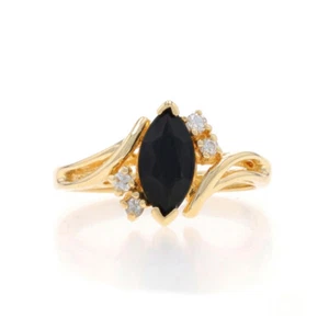 Yellow Gold Onyx & Diamond Bypass Ring - 14k Marquise - Picture 1 of 9