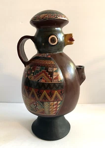Vintage Peru Peruanische Keramik Krug Räuchergefäß Handarbeit bemalt Kunst - Bild 1 von 12