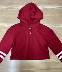 Girls Hoodie Red Casual Cropped Top Hooded Pullover Sweatshirt Large - Picture 1 of 11
