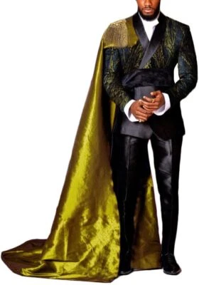 Trajes verdes para hombre fiesta graduación chaqueta pantalón traje jacquard con capa de satén extraíble Foto 1 de 4