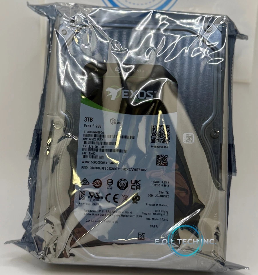 ST3000NM000A Seagate Exos 7E8 3TB 7.2K RPM SATA 6GBPS 256MB Cache - Image 1 of 1