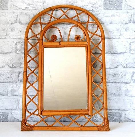 Vintage Bamboo Mirror Decorative Wicker Cane Boho Tiki 1970s Retro Mid Century Cover