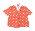 Preworn Womens Orange Polka Dot Polyester Cropped Button-Up Size 12 V-Neck