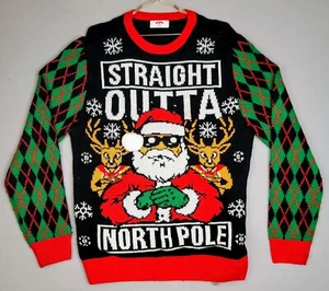 Ugly Christmas Sweater See Vid Light Up 3D Mens Medium Straight Outta Northpole - Picture 1 of 8