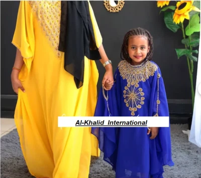 Novo Vestido Azul Real Casamento Marroquino Dubai Georgette Infantil Especial Kaftan Meninas - Imagem 1 de 3