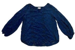 Anthropologie Velvet By Graham & Spencer Blue Eyelet Blouse Top Size Medium - Picture 1 of 5