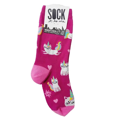 Sock It To Me Crew Women Boy Cat Unicorn Caticorn Pink Heart Kitten Horn NWT NEW - Image 1 of 4