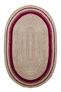 Handmade Jute Kilim Bedroom Oval Carpet Runner Area Rug Indian Maroon Doormats
