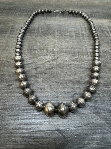 Vtg Sterling Silver Navajo 23" Old Pawn Graduated Bead Necklace 47.8gr 16-8.6mm - Picture 1 of 8