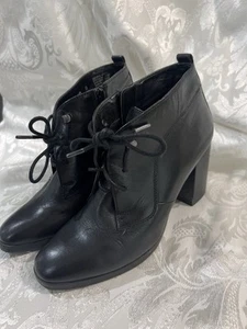 Sandler Ankle Boots Size 8 Leather Upper Black Lace up/Zip Closure Heel HARLEY - Picture 1 of 10