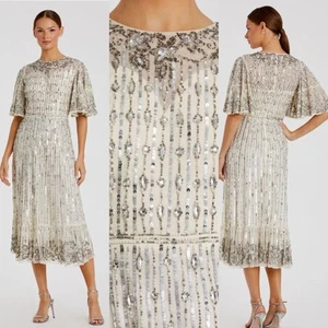 Abito vestito midi Mac Duggal manica a balza taglia 6 - Foto 1 di 16