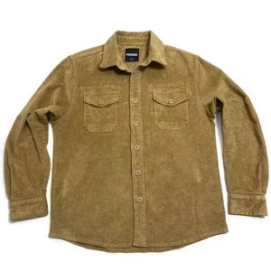 RSQ Herren Large hellbraun Cord Knopf Hemd Langarm schwere Baumwolle Stretch Freizeit - Bild 1 von 12