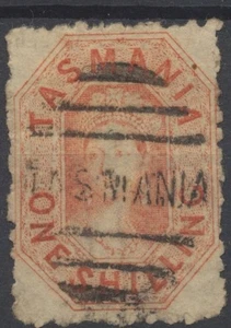 Tasmania Stamps 1871 1/- orange red perf 11.5 SG141 used CV £65 - Picture 1 of 3