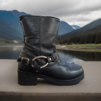 Botas para mujer Harley Davidson CHRISTA motocicleta cuero negro cremallera lateral talla 8,5 Foto 1 de 4