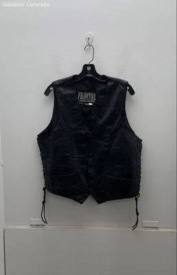 Frontier Leathers Mens Black Pockets Snap Front Motorcycle Vest Size 44 - Image 1 of 4