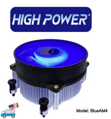 NEW HIGH POWER® BlueAM4 AMD AM4 AM5 Ryzen 5/7/9 CPU Cooler w/ Blue LED 92mm Fan - Image 1 of 4