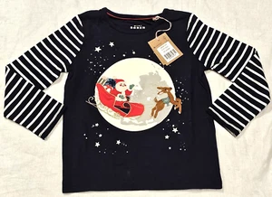 Camisa Top Mini Boden Festive Papá Noel Apliques Azul Nueva con Etiquetas Nueva 6-7 - Imagen 1 de 7