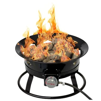 FLAME KING Portable Propane Outdoor Gas Fire Pit W/ Cover & Carry Kit 19-Inch 58,000 BTU