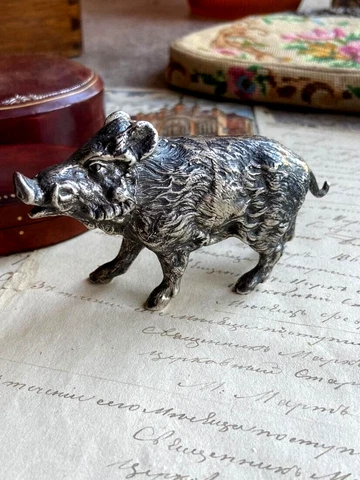 Heavy Vintage Miniature Statue Figure Wild Boar Silver 800 Made in Italy 234 gr Cover