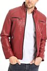 Hood Crew Men?S Stand Collar Leather Jacket Casual Faux Leather Motorcycle Jacke