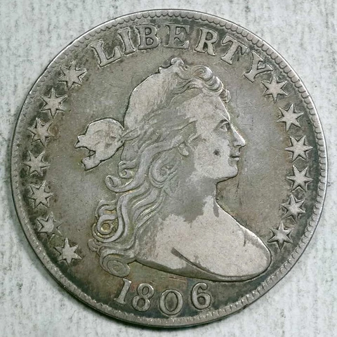 1806 Draped Bust Half Dollar, Knob 6, Small Stars, Fine+, O-107, Scarcer Cover