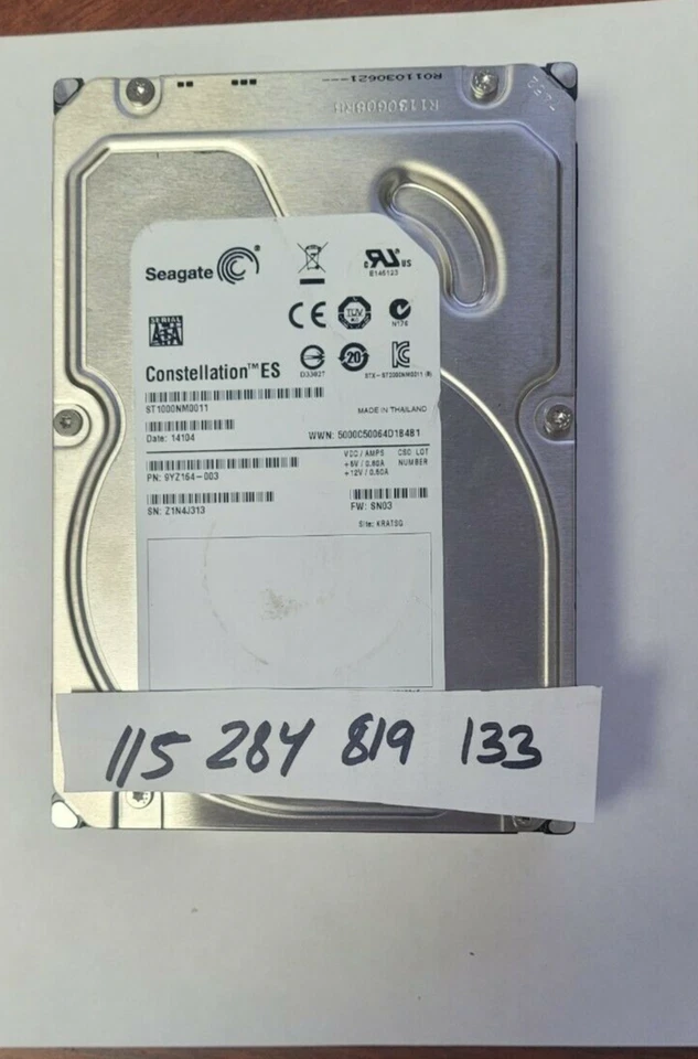 SEAGATE  ST1000NM0011  P/N: 9YZ164-003  F/W: SN03 KRATSG 1TB TESTED WORKING - Image 1 of 1