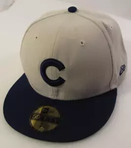 59fifty Chicago Cubs Ball Cap OFFWhite Fitted 7 3/8 Plain Vtg Blue Logo Hat Wool - Picture 1 of 11
